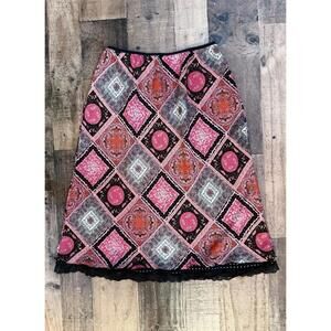 Versailles New York Vintage Boho Skirt Trimmed In Black Lace Size S